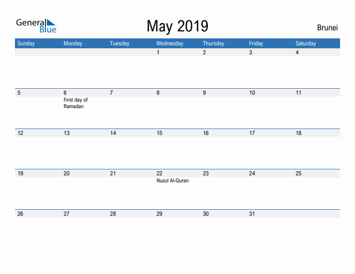 Fillable May 2019 Calendar