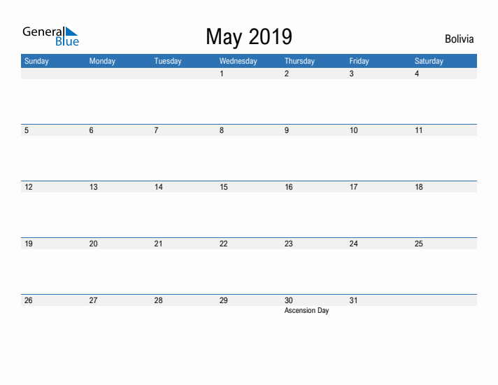 Fillable May 2019 Calendar