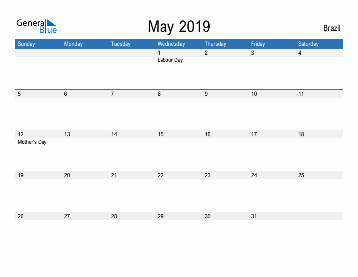 Fillable May 2019 Calendar