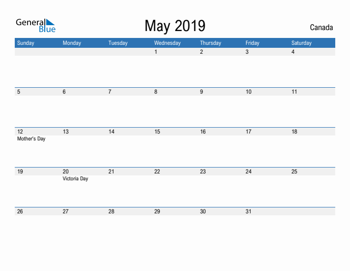 Fillable May 2019 Calendar