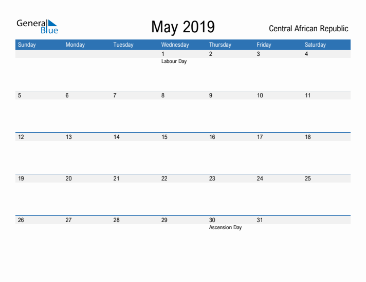 Fillable May 2019 Calendar