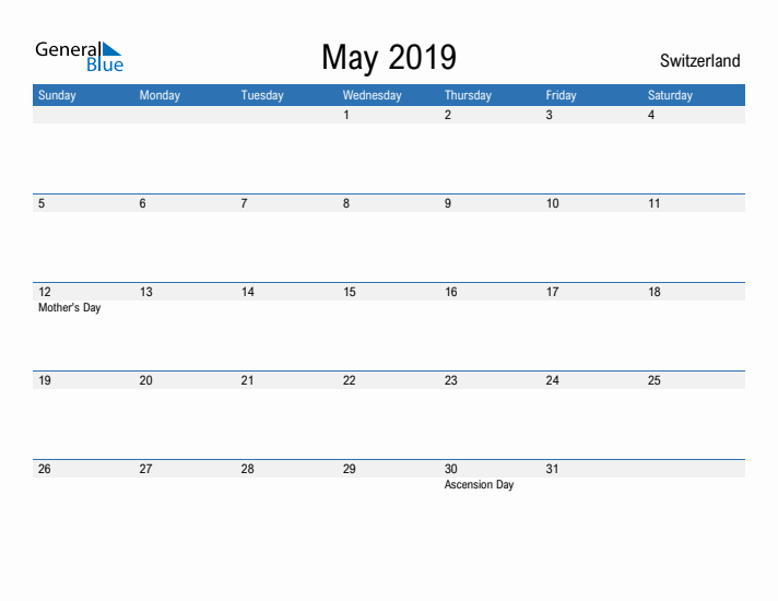 Fillable May 2019 Calendar