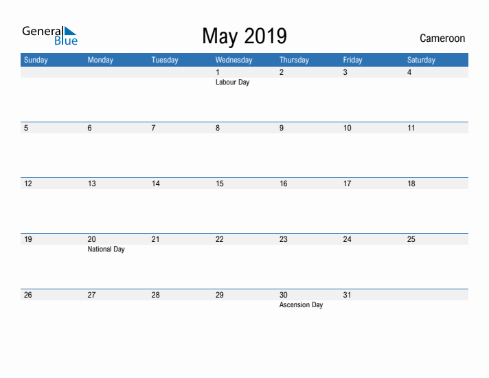 Fillable May 2019 Calendar