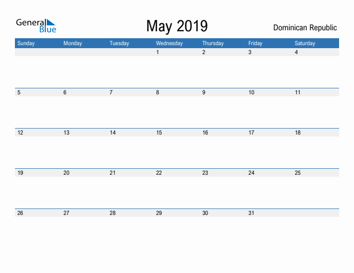 Fillable May 2019 Calendar