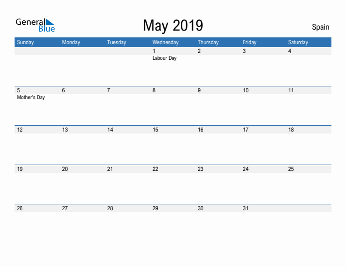 Fillable May 2019 Calendar