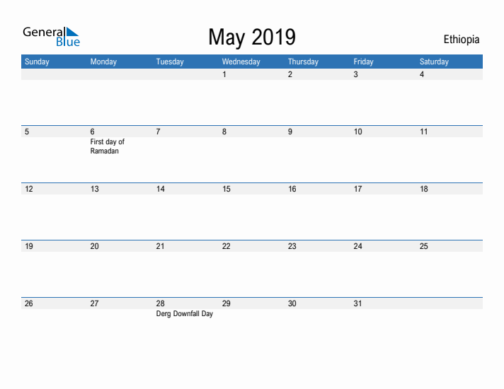 Fillable May 2019 Calendar