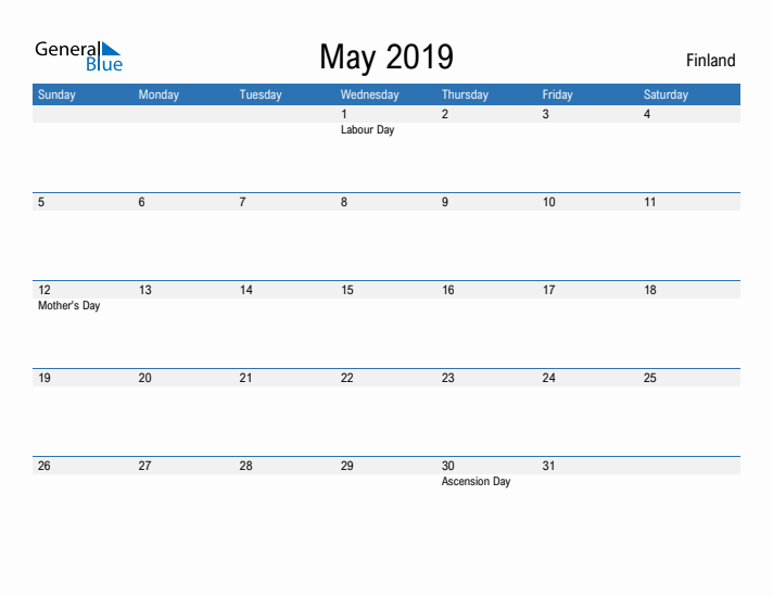 Fillable May 2019 Calendar