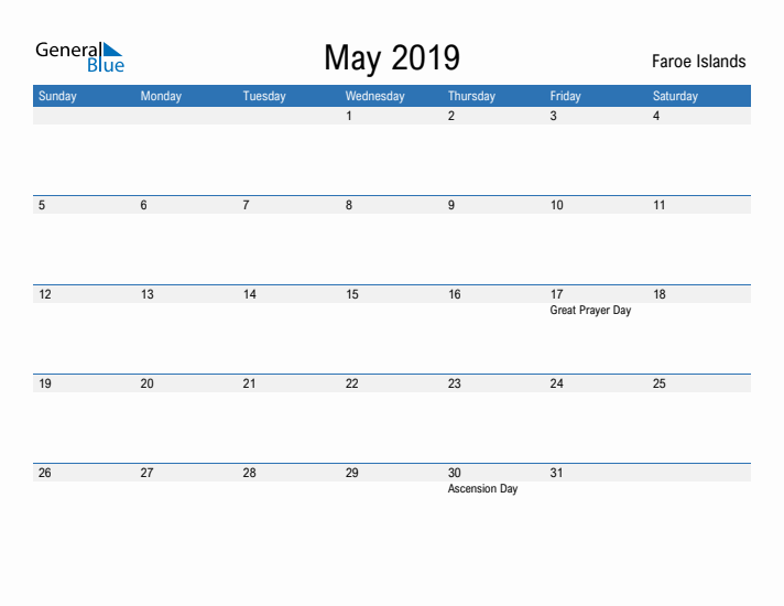 Fillable May 2019 Calendar