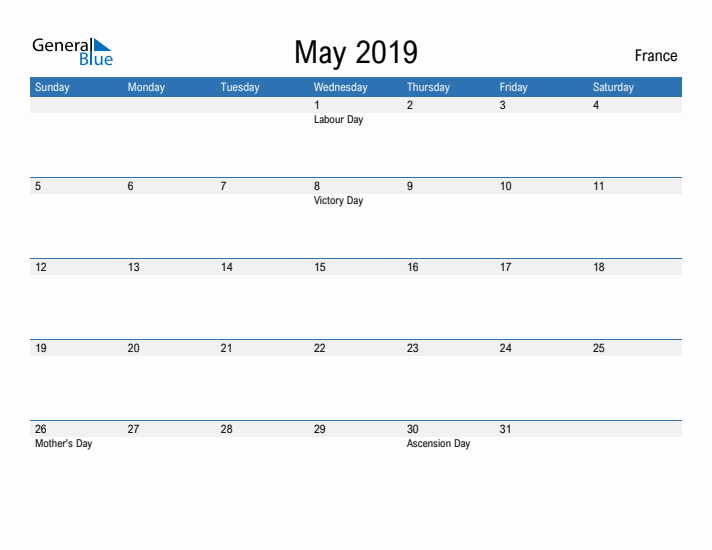 Fillable May 2019 Calendar