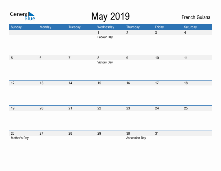 Fillable May 2019 Calendar