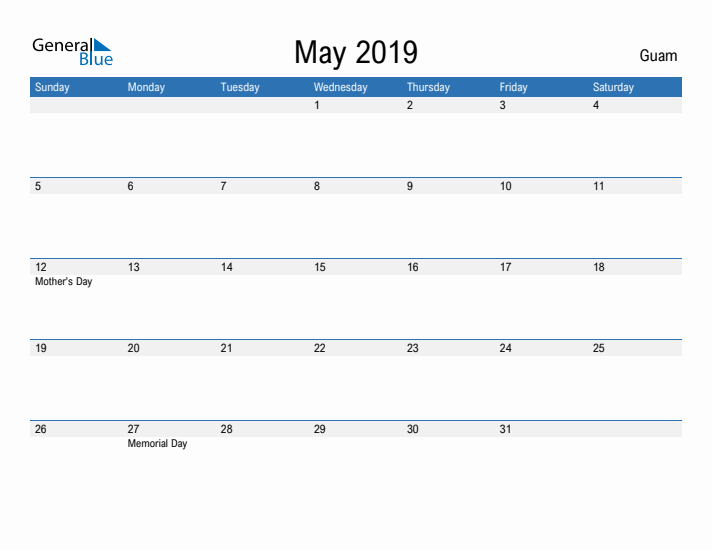 Fillable May 2019 Calendar