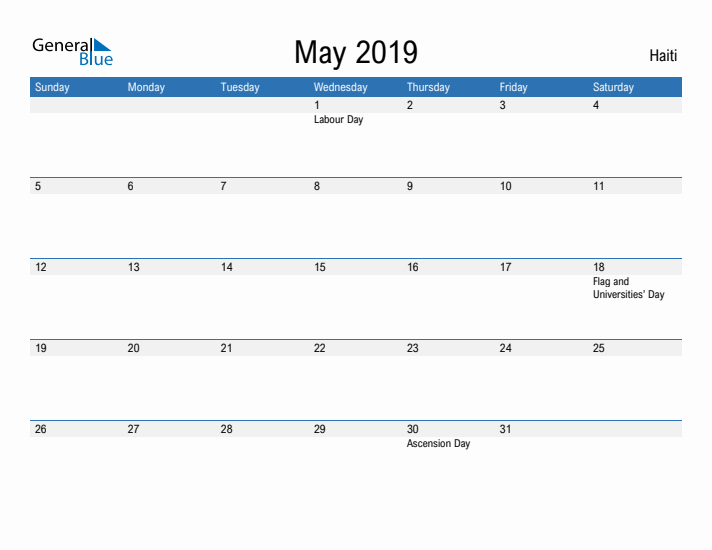 Fillable May 2019 Calendar