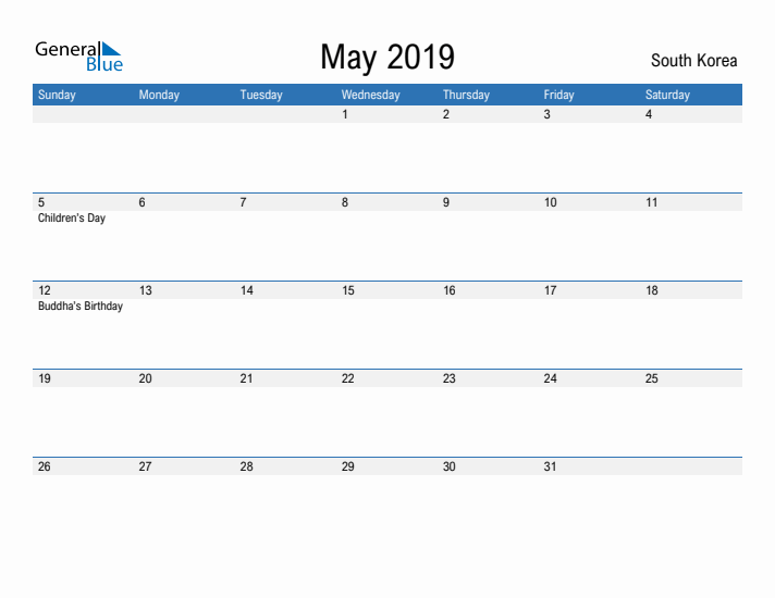 Fillable May 2019 Calendar