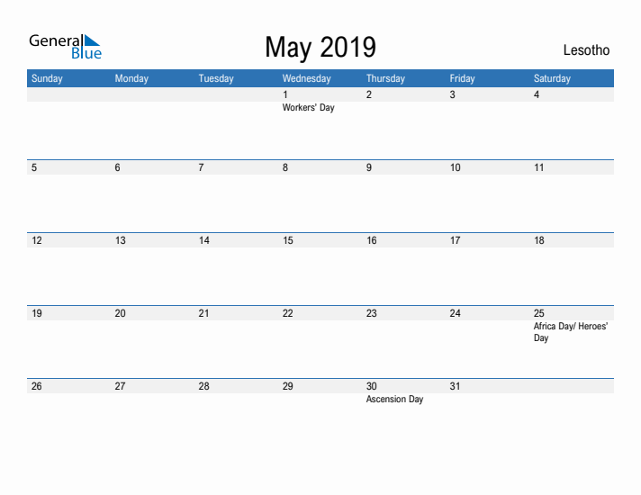 Fillable May 2019 Calendar