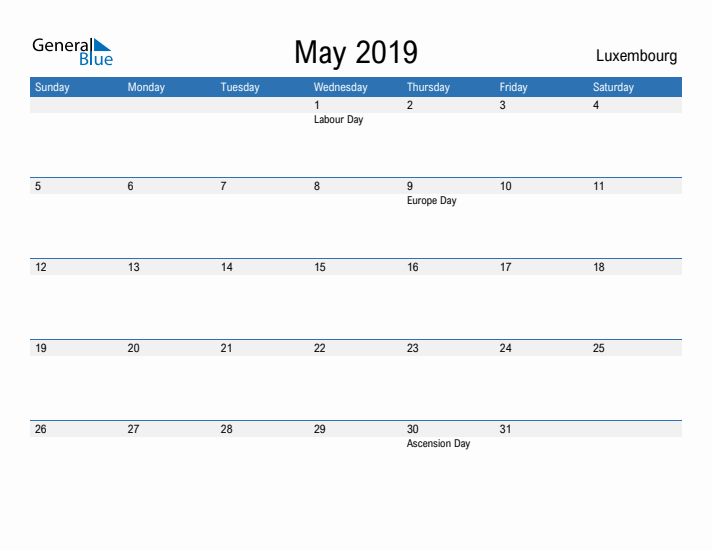 Fillable May 2019 Calendar