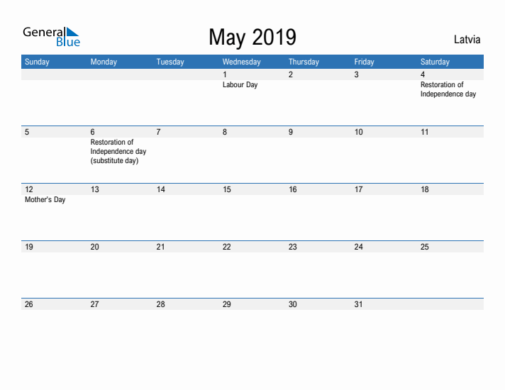 Fillable May 2019 Calendar