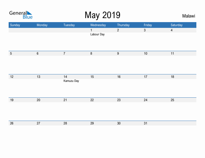 Fillable May 2019 Calendar