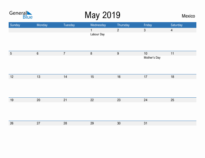 Fillable May 2019 Calendar