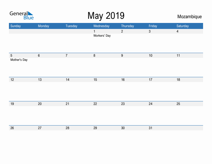 Fillable May 2019 Calendar