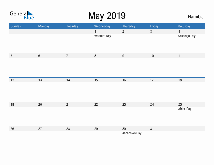 Fillable May 2019 Calendar