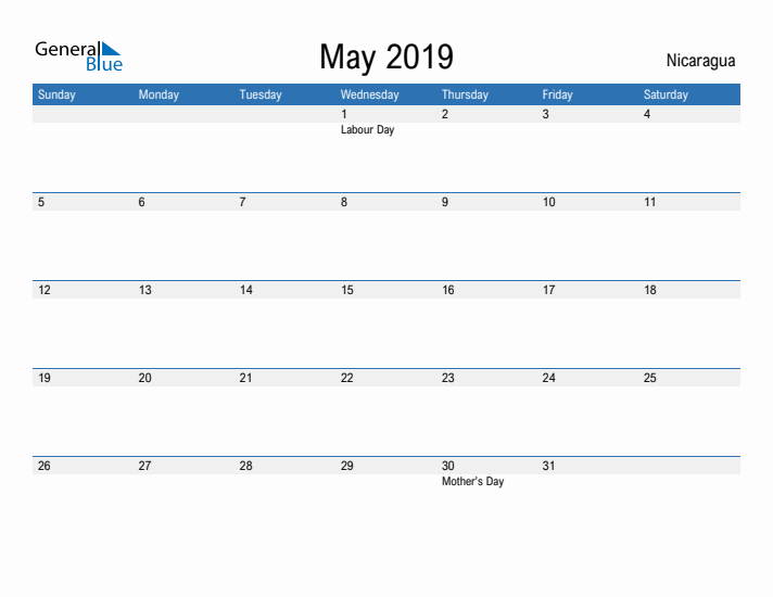 Fillable May 2019 Calendar