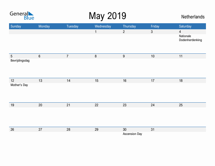 Fillable May 2019 Calendar