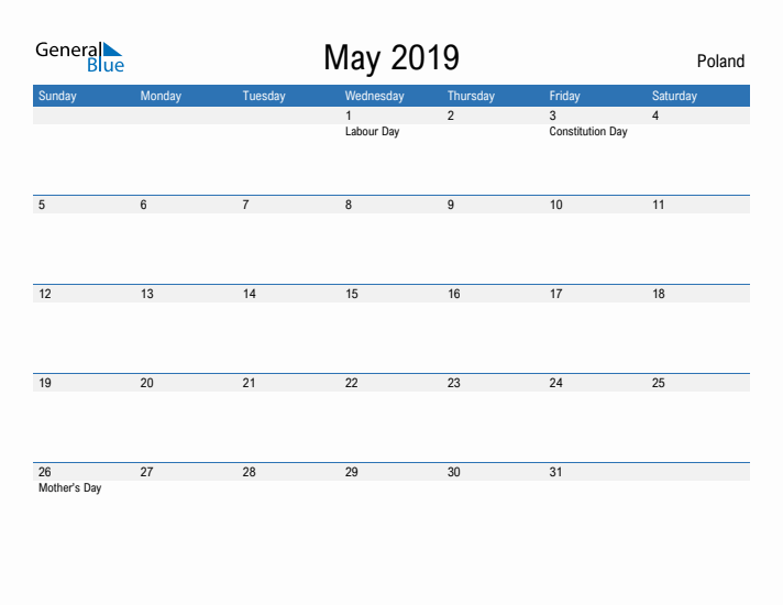 Fillable May 2019 Calendar