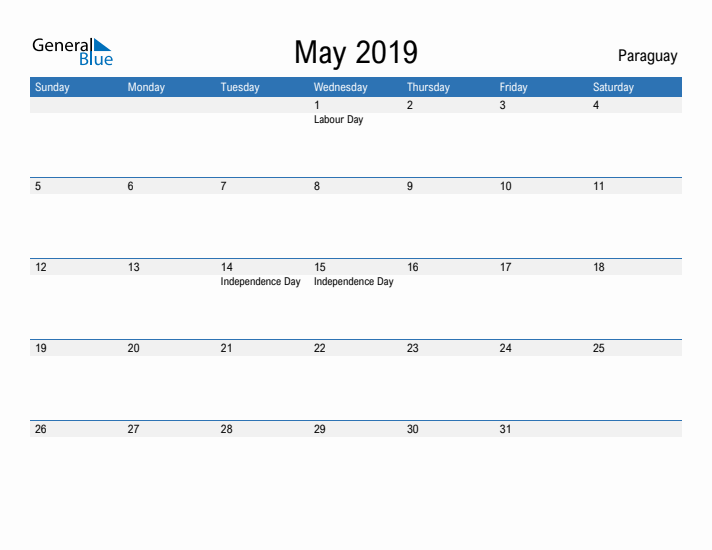 Fillable May 2019 Calendar