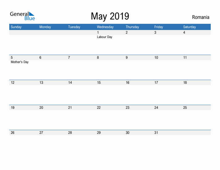 Fillable May 2019 Calendar