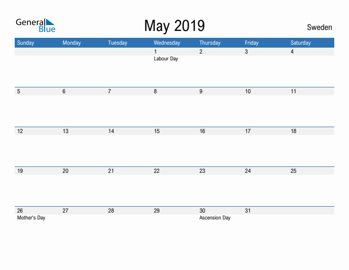 Fillable May 2019 Calendar