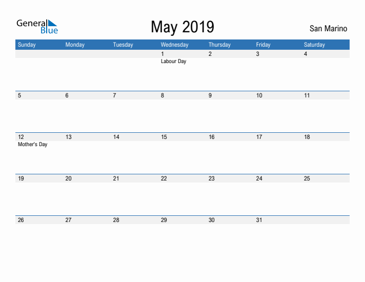 Fillable May 2019 Calendar