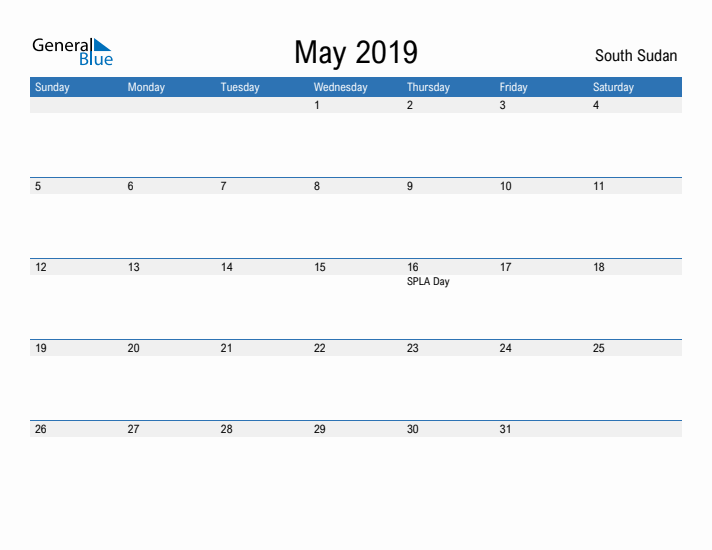 Fillable May 2019 Calendar