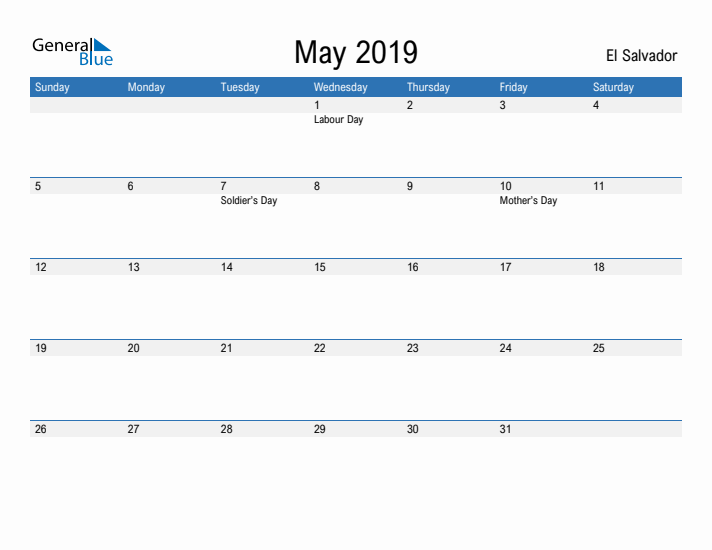 Fillable May 2019 Calendar