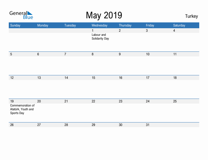 Fillable May 2019 Calendar