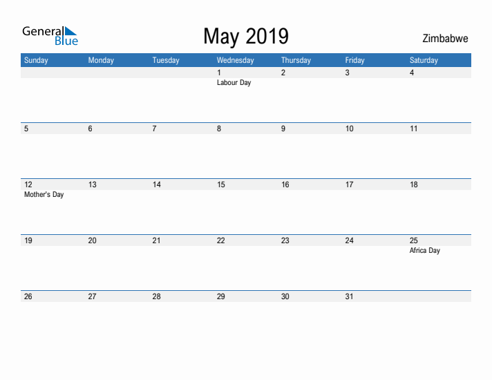 Fillable May 2019 Calendar