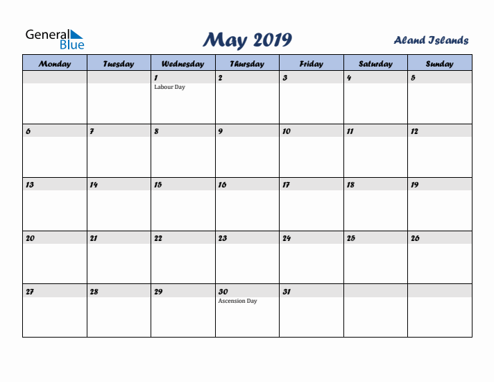 May 2019 Calendar with Holidays in Aland Islands