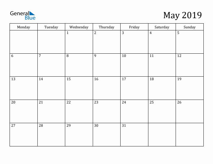 May 2019 Calendar