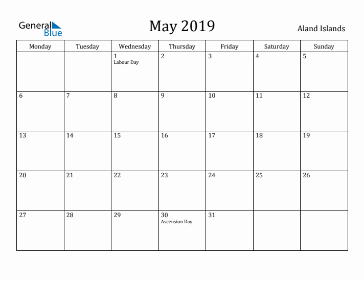 May 2019 Calendar Aland Islands