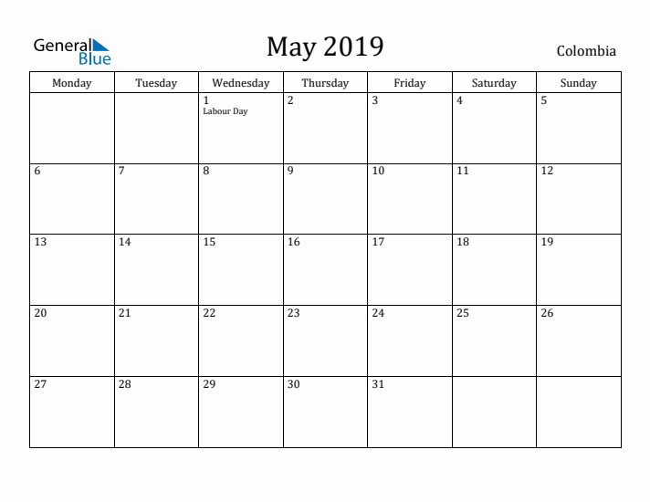 May 2019 Calendar Colombia