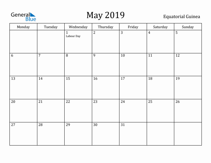 May 2019 Calendar Equatorial Guinea