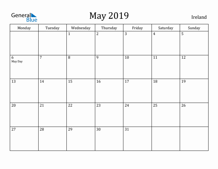 May 2019 Calendar Ireland