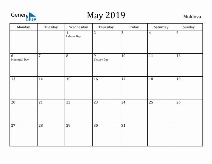 May 2019 Calendar Moldova