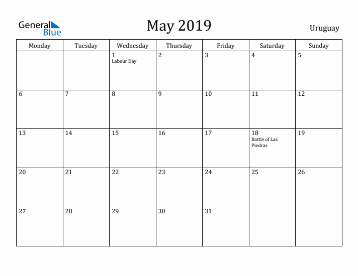 May 2019 Calendar Uruguay