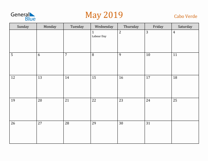 May 2019 Holiday Calendar with Sunday Start