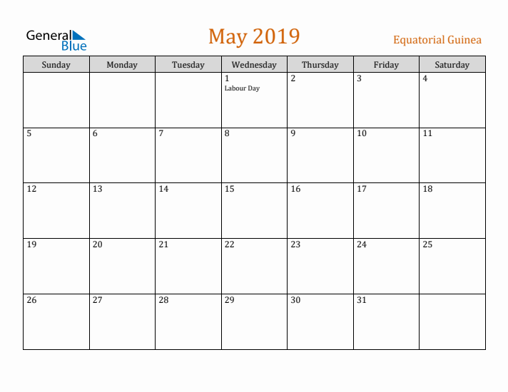 May 2019 Holiday Calendar with Sunday Start