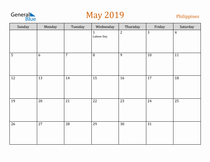 May 2019 Holiday Calendar with Sunday Start