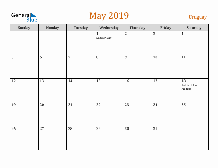 May 2019 Holiday Calendar with Sunday Start