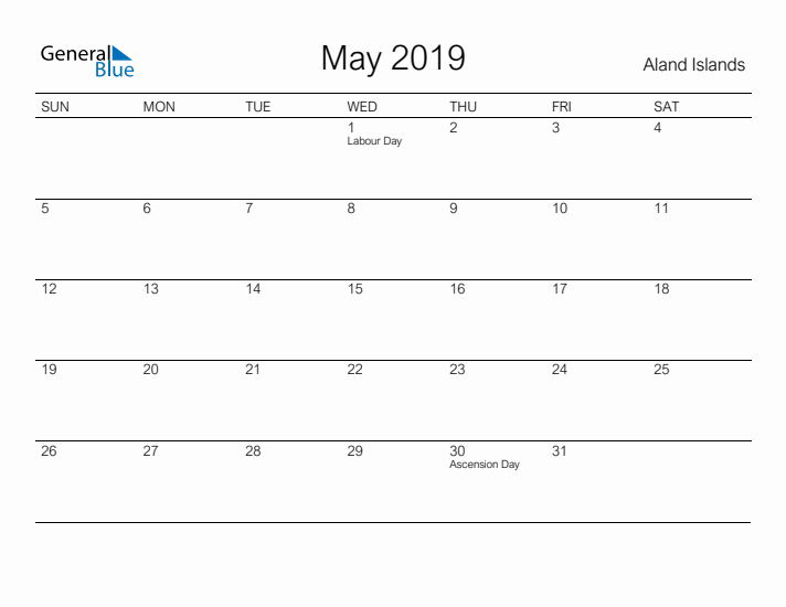 Printable May 2019 Calendar for Aland Islands