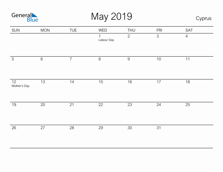 Printable May 2019 Calendar for Cyprus