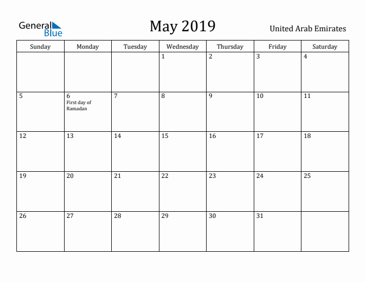 May 2019 Calendar United Arab Emirates